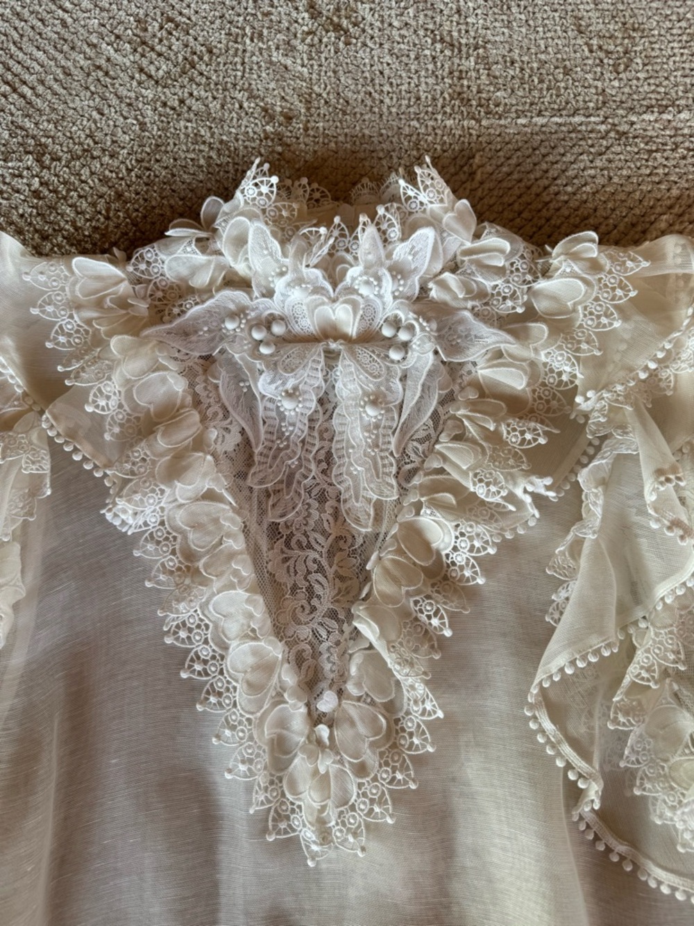 Zimmermann Crush Lace-Trimmed White Ruffle Linen-Silk High-neck Top - Picture 5 of 9